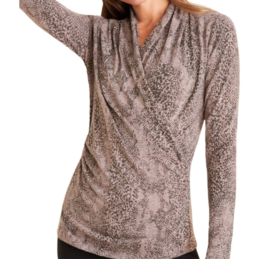 Ann Taylor Animal Print Faux Wrap Long Sleeve Top Size Small NWT